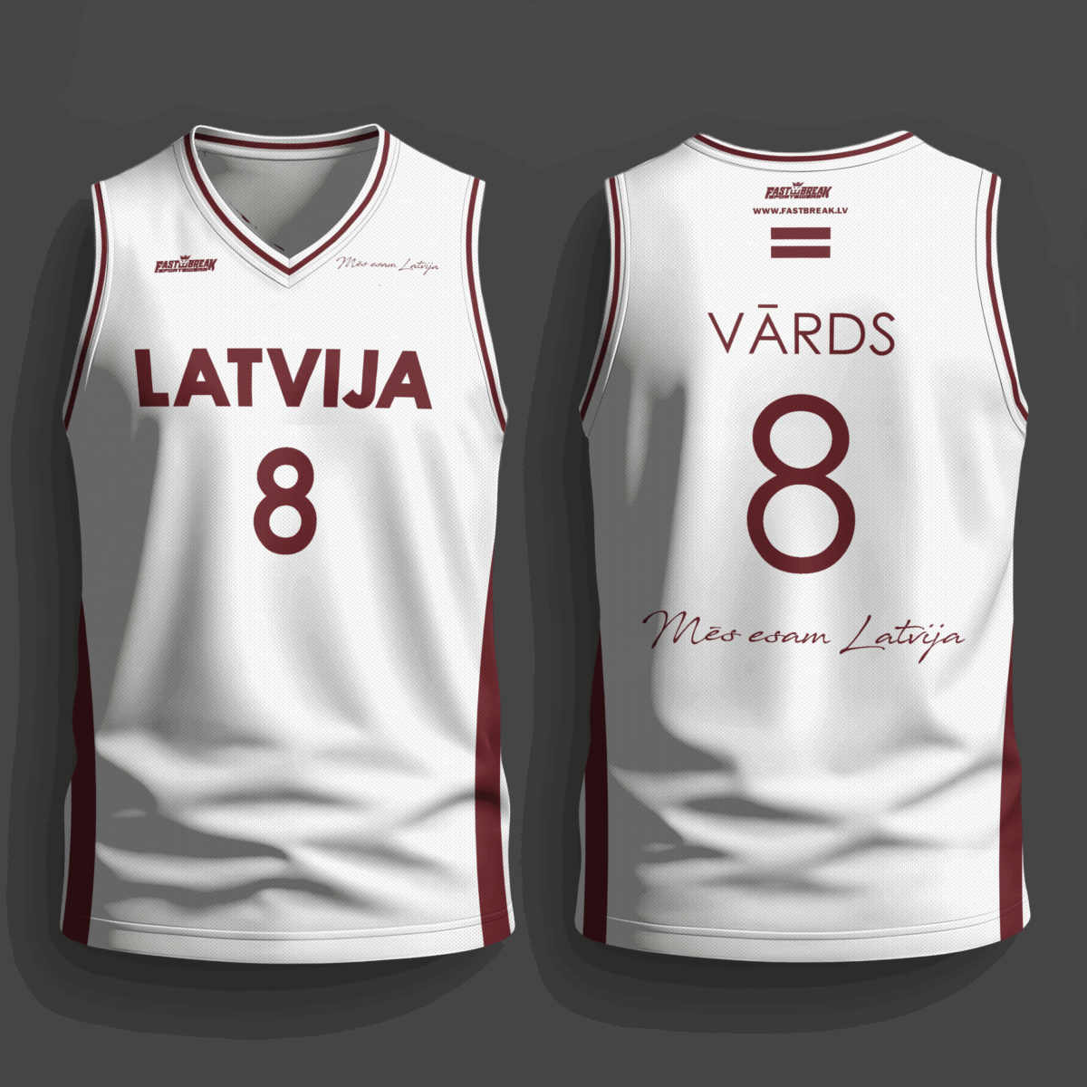 FASTBREAK.LV Latvijas Basketbola Fanu Krekls BALTS - Personalizēts