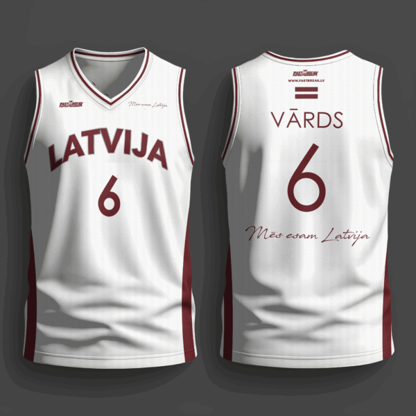 FASTBREAK.LV Latvijas Basketbola Fanu Krekls KLASIKA- BALTS- Personalizēts