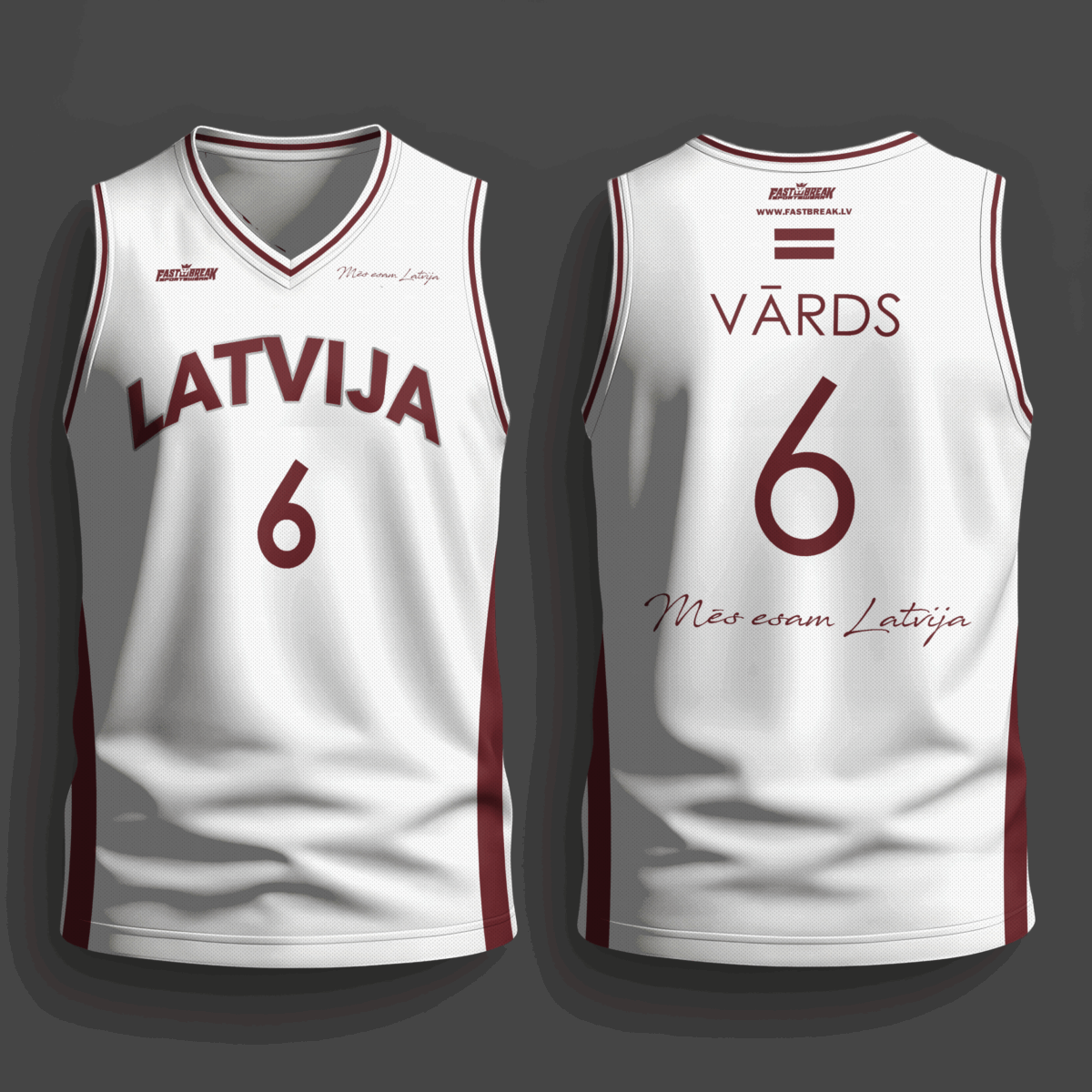 FASTBREAK.LV Latvijas Basketbola Fanu Krekls KLASIKA- BALTS- Personalizēts