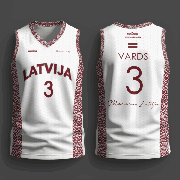 FASTBREAK.LV Latvijas Basketbola Fanu Krekls Raksti - BALTS- Personalizēts