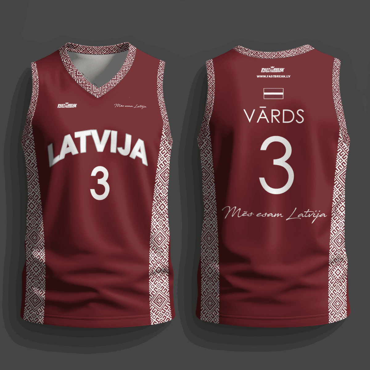 FASTBREAK.LV Latvijas Basketbola Fanu Krekls Raksti - SARKANS - Personalizēts