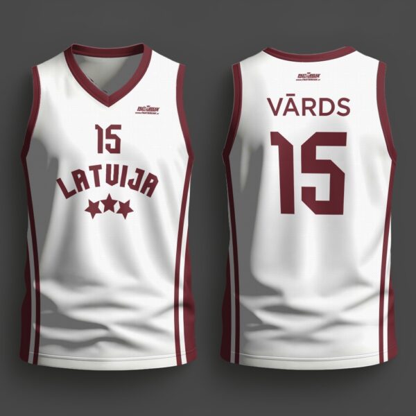 FASTBREAK.LV Latvijas Basketbola Fanu Krekls KLASIKA- BALTS- Personalizēts