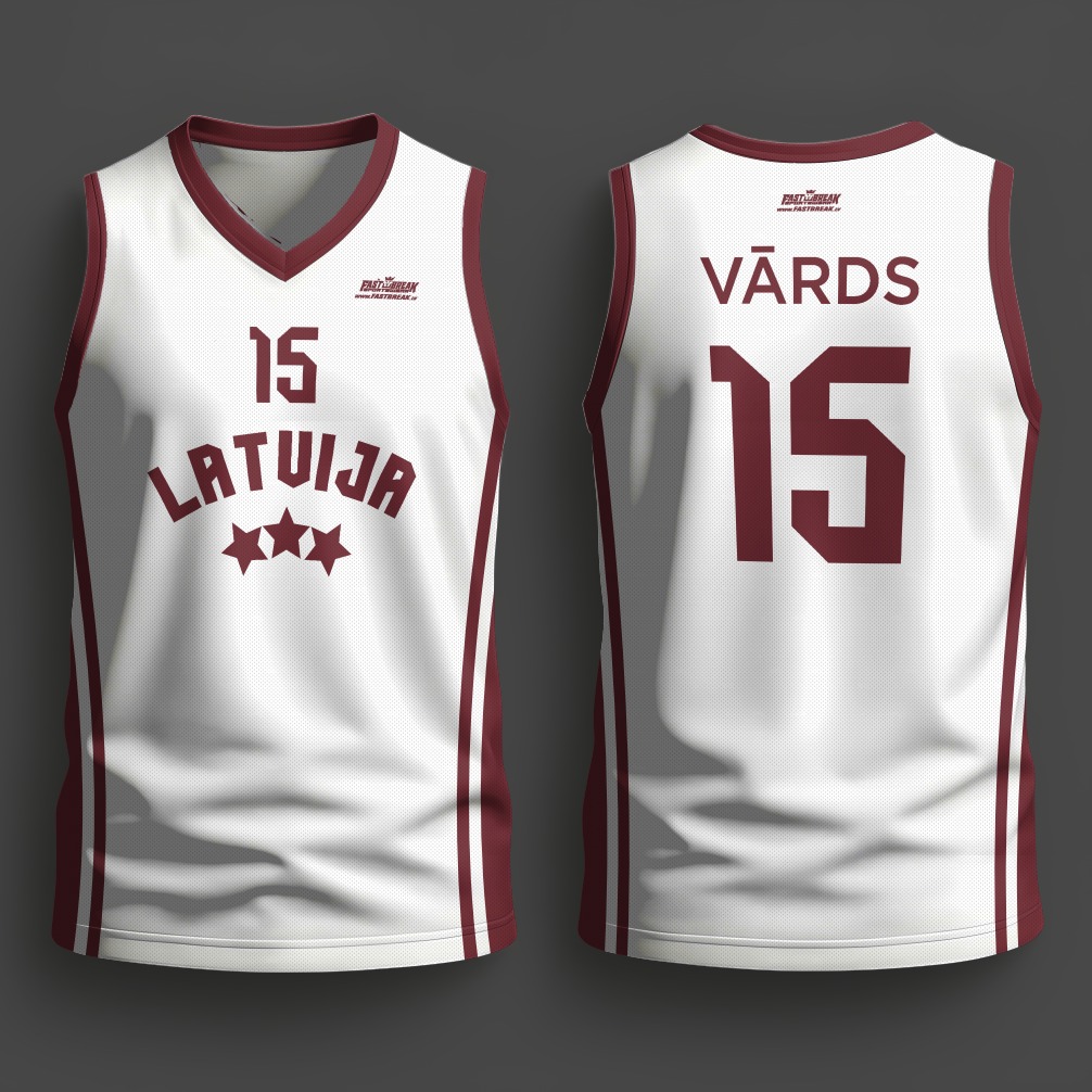 FASTBREAK.LV Latvijas Basketbola Fanu Krekls KLASIKA- BALTS- Personalizēts