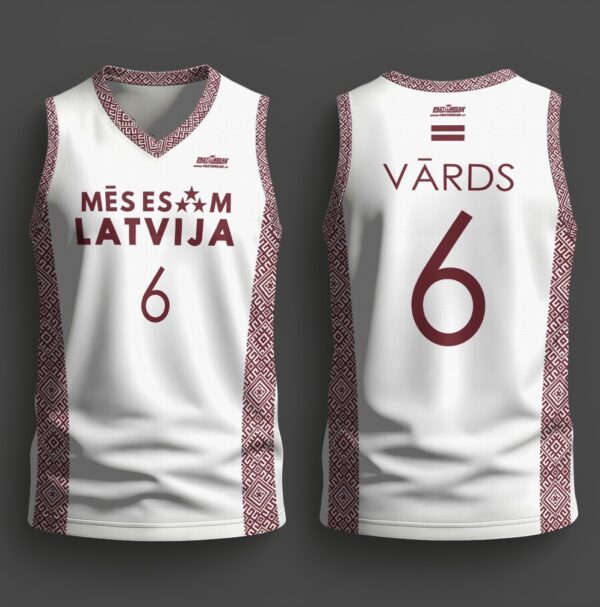 FASTBREAK.LV Latvijas Basketbola Fanu Krekls Raksti - BALTS- Personalizēts