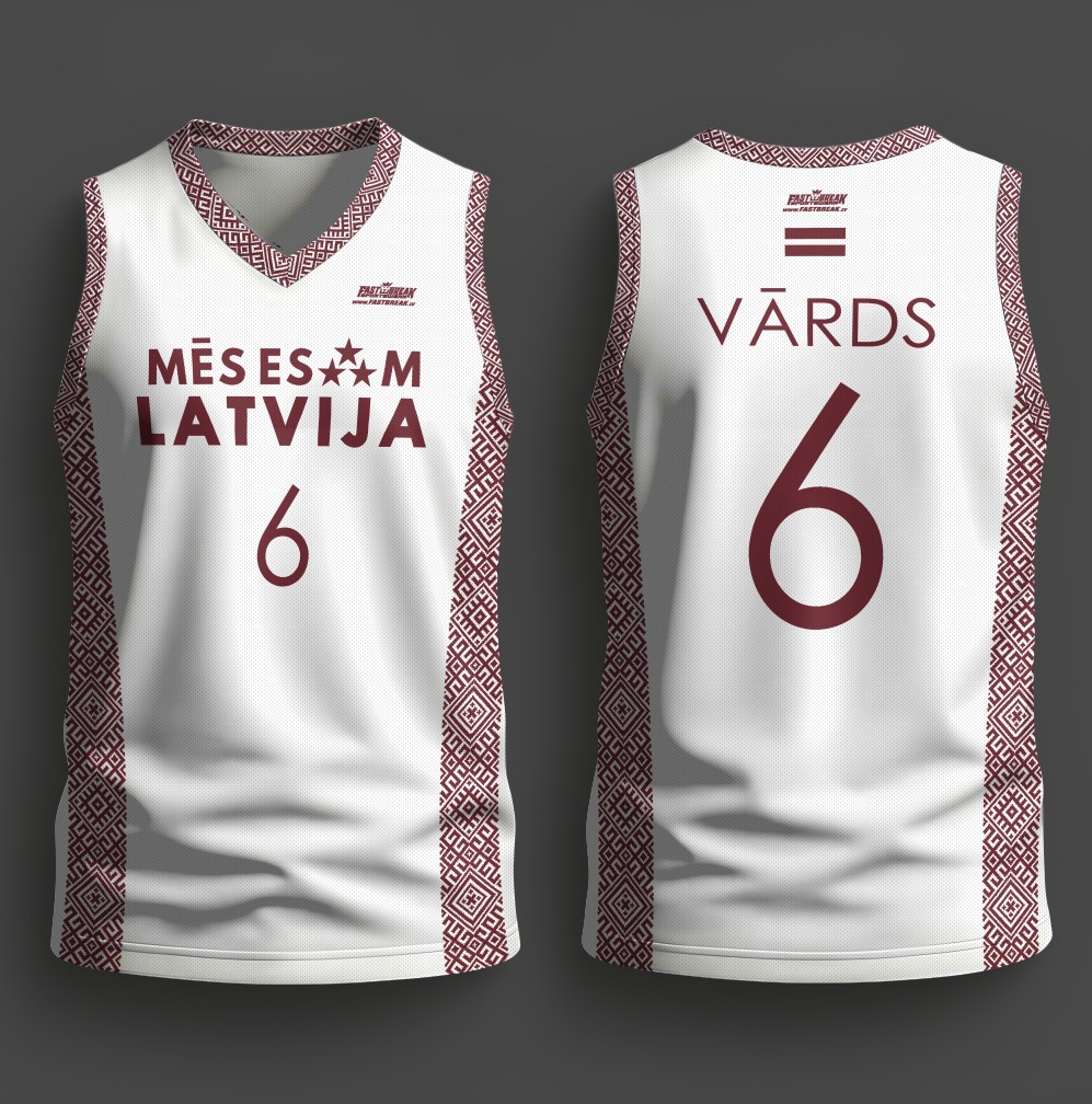 FASTBREAK.LV Latvijas Basketbola Fanu Krekls Raksti - BALTS- Personalizēts