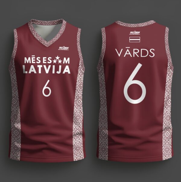 FASTBREAK.LV Latvijas Basketbola Fanu Krekls Raksti - SARKANS - Personalizēts