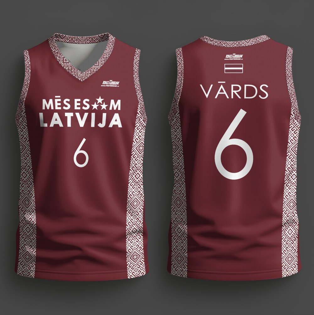 FASTBREAK.LV Latvijas Basketbola Fanu Krekls Raksti - SARKANS - Personalizēts