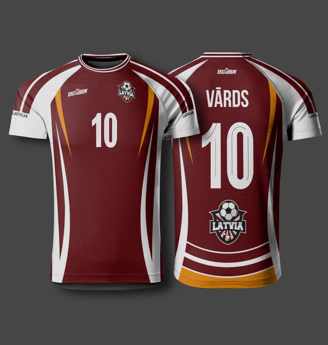 FASTBREAK.LV Latvijas Futbola Fanu Krekls - Personalizēts Oranžs