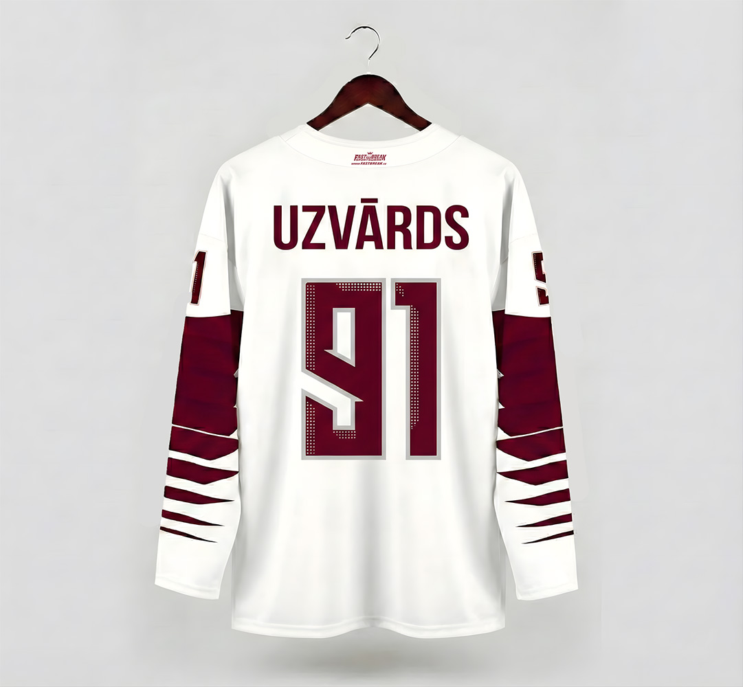 FASTBREAK.LV Latvijas Hokeja Fanu Krekls - Personalizēts BALTS - Image 2